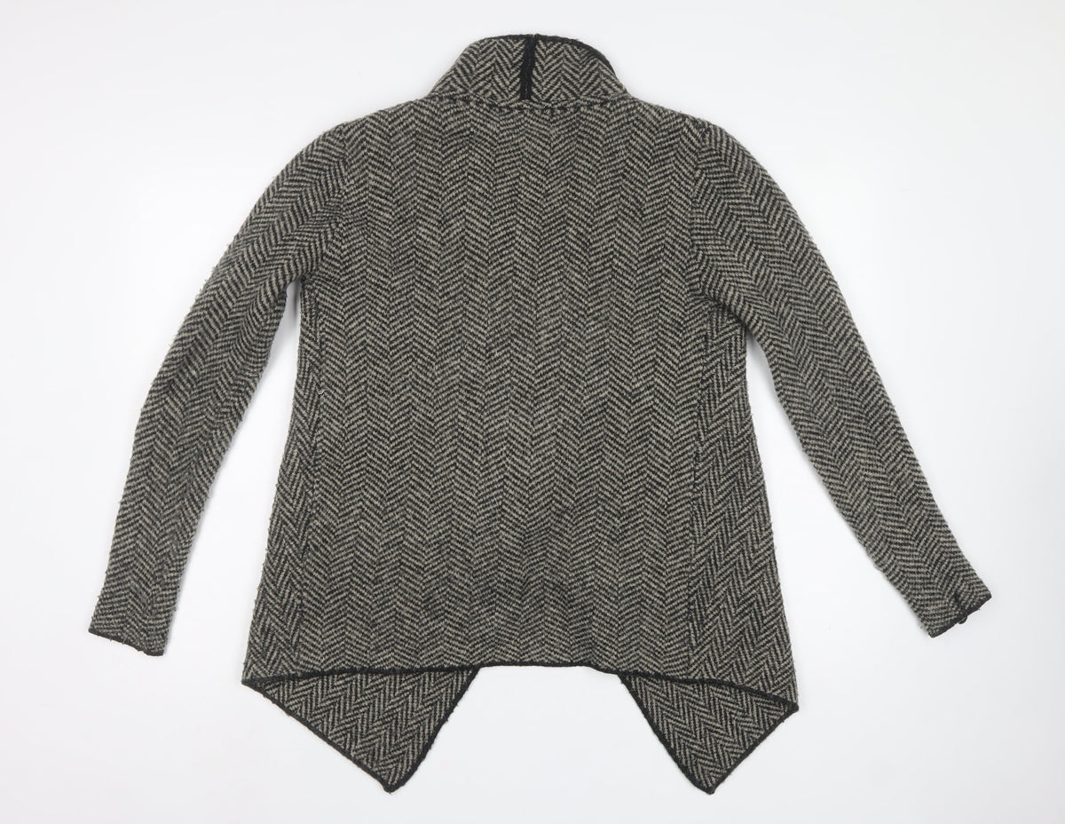 Zara Women Grey Herringbone Open Cardigan UK M Long Sleeve Knit