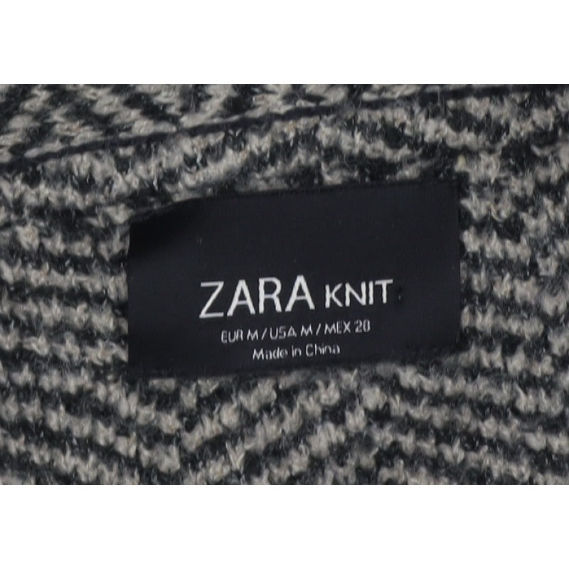 Zara Women Grey Herringbone Open Cardigan UK M Long Sleeve Knit