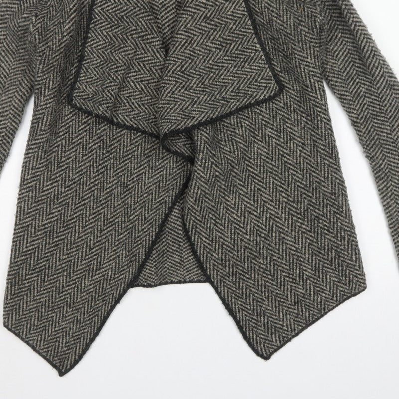 Zara Women Grey Herringbone Open Cardigan UK M Long Sleeve Knit