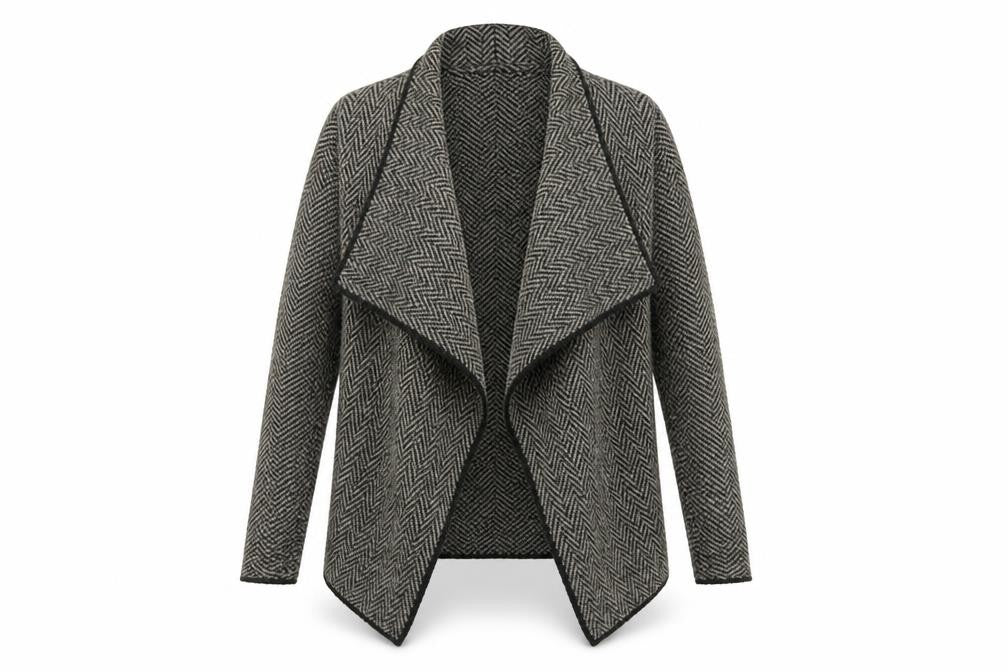 Zara Women Grey Herringbone Open Cardigan UK M Long Sleeve Knit