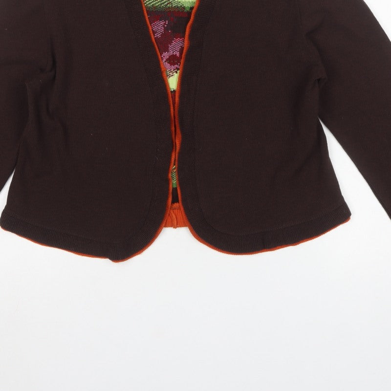 Fuego Woman Brown Floral Knit Open Cardigan XL Long Sleeve