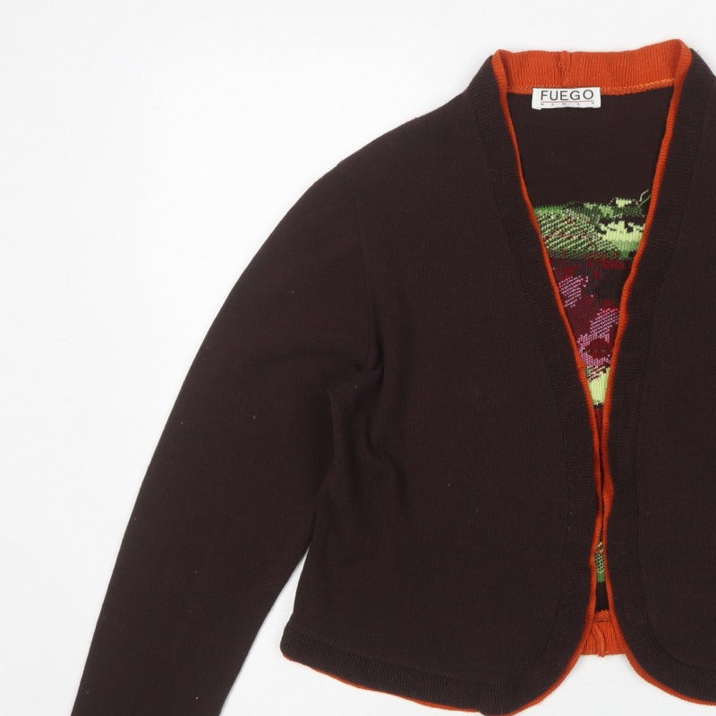 Fuego Woman Brown Floral Knit Open Cardigan XL Long Sleeve