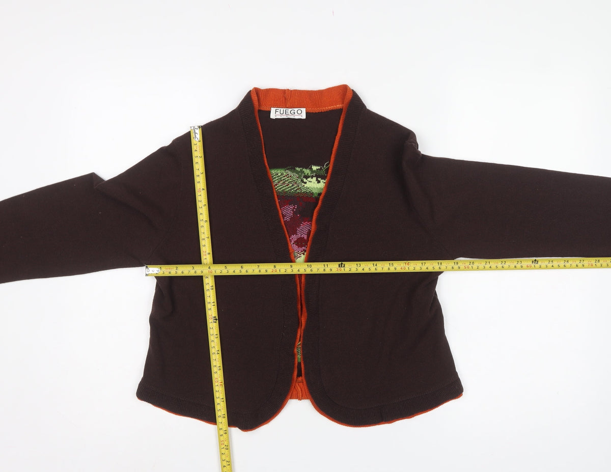 Fuego Woman Brown Floral Knit Open Cardigan XL Long Sleeve
