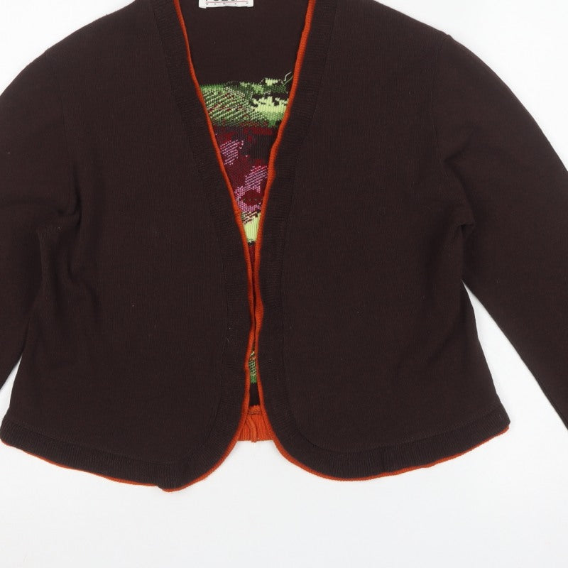 Fuego Woman Brown Floral Knit Open Cardigan XL Long Sleeve