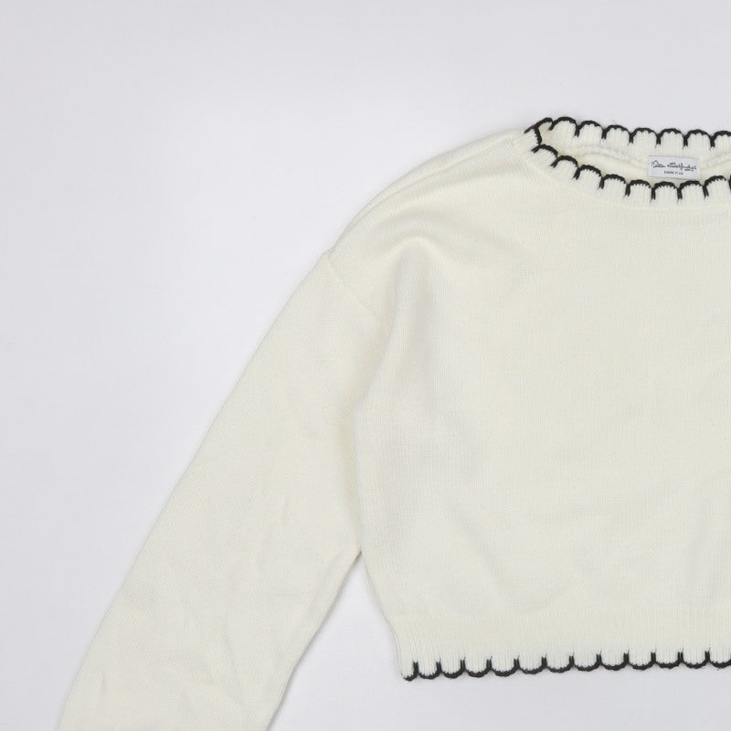 Miss Selfridge Women White UK 12 Knit Pullover Jumper Black Trim