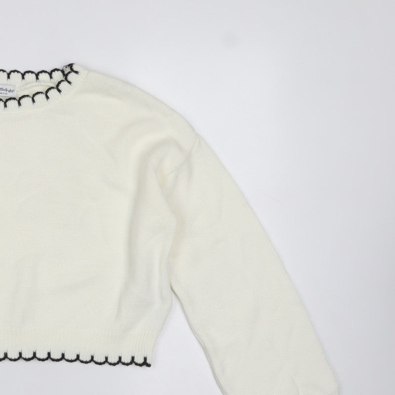 Miss Selfridge Women White UK 12 Knit Pullover Jumper Black Trim