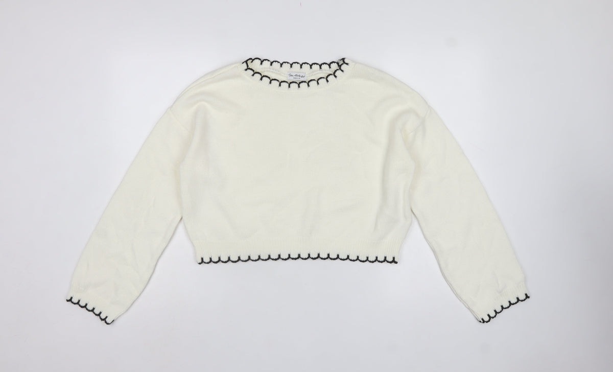 Miss Selfridge Women White UK 12 Knit Pullover Jumper Black Trim