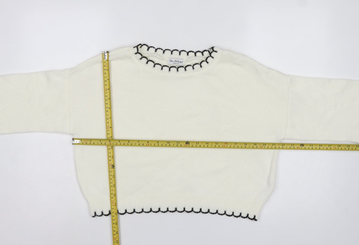Miss Selfridge Women White UK 12 Knit Pullover Jumper Black Trim