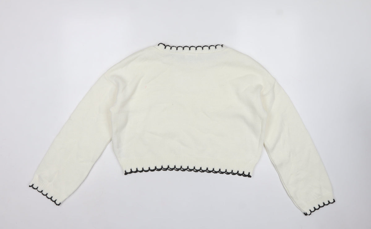 Miss Selfridge Women White UK 12 Knit Pullover Jumper Black Trim