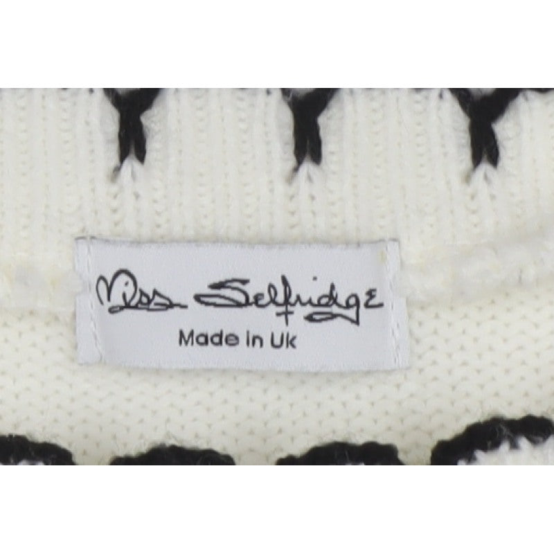 Miss Selfridge Women White UK 12 Knit Pullover Jumper Black Trim