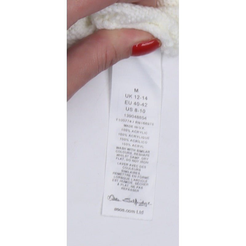 Miss Selfridge Women White UK 12 Knit Pullover Jumper Black Trim