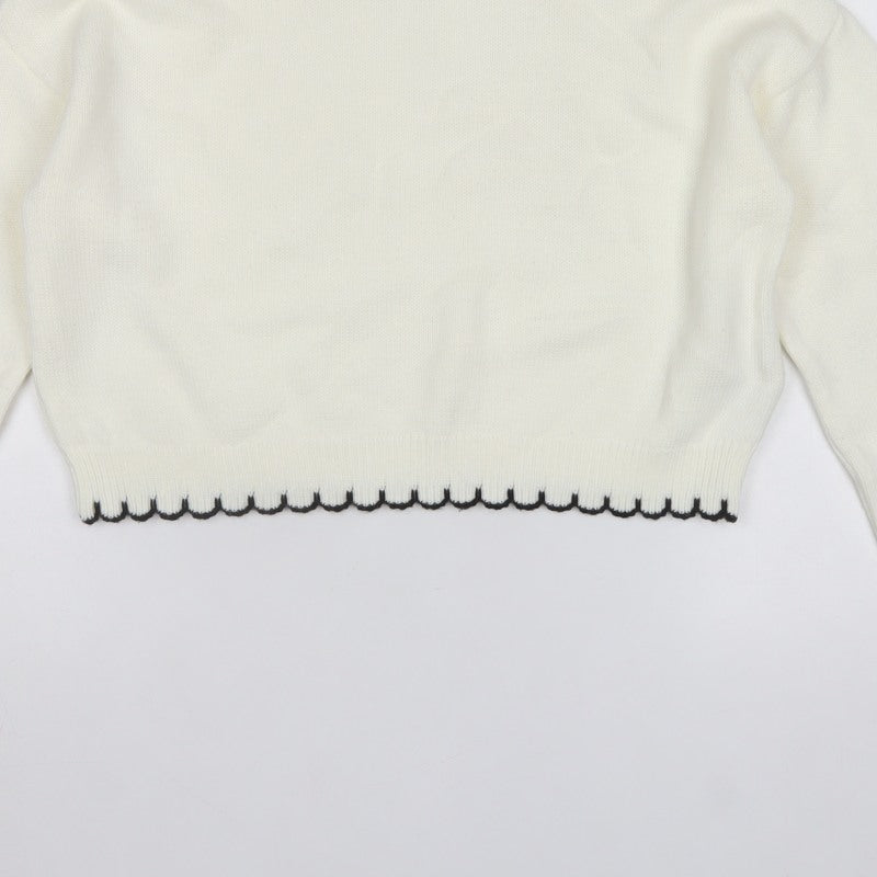 Miss Selfridge Women White UK 12 Knit Pullover Jumper Black Trim