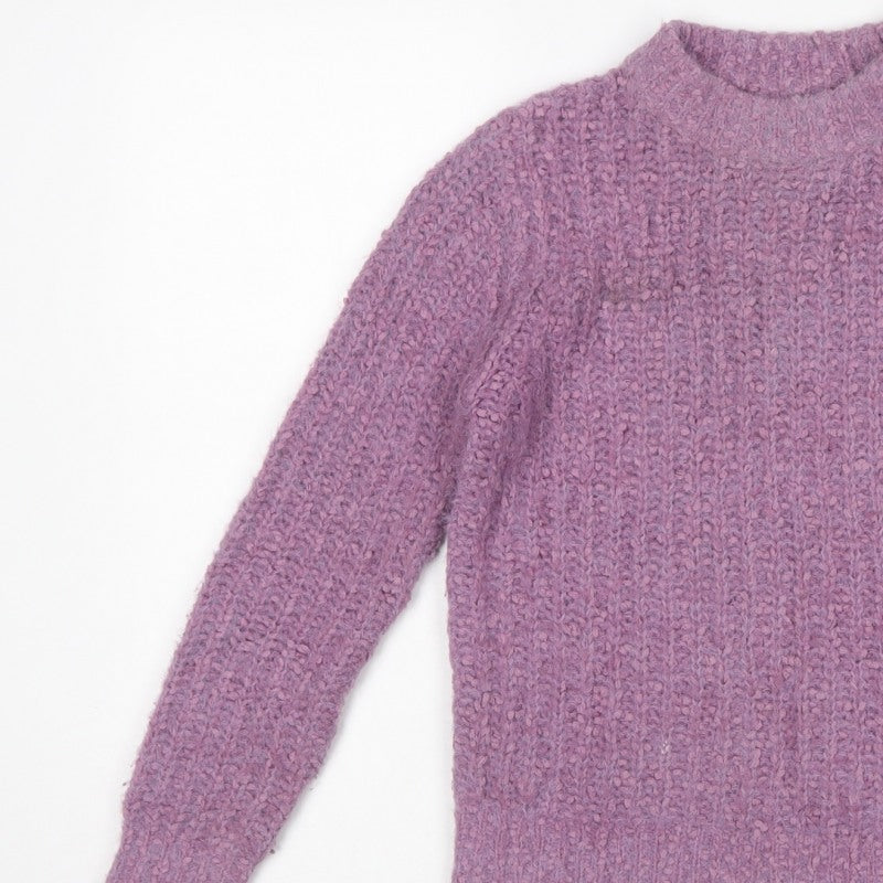 M&S Womens Purple Size 12 Chunky Knit Mock Neck Pullover Jumper