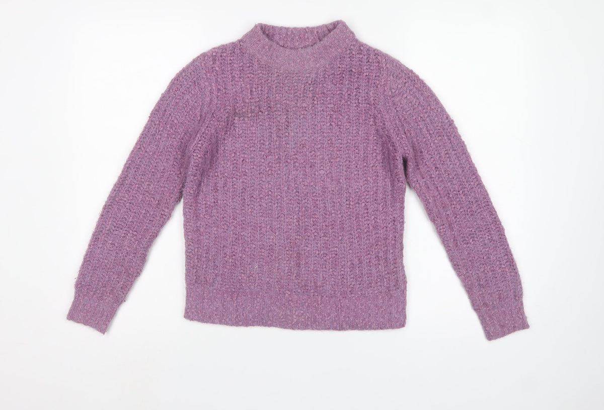 M&S Womens Purple Size 12 Chunky Knit Mock Neck Pullover Jumper