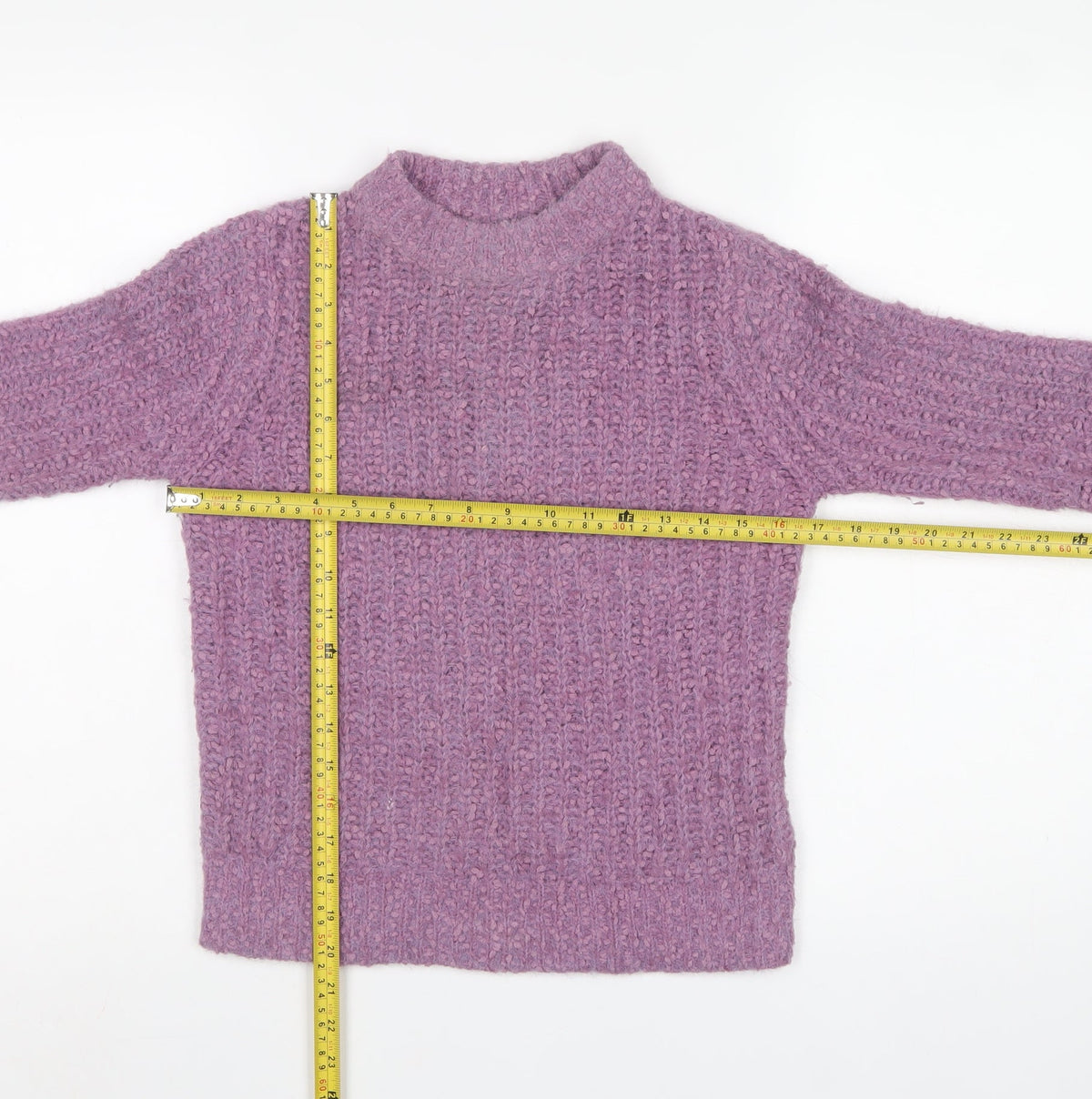 M&S Womens Purple Size 12 Chunky Knit Mock Neck Pullover Jumper