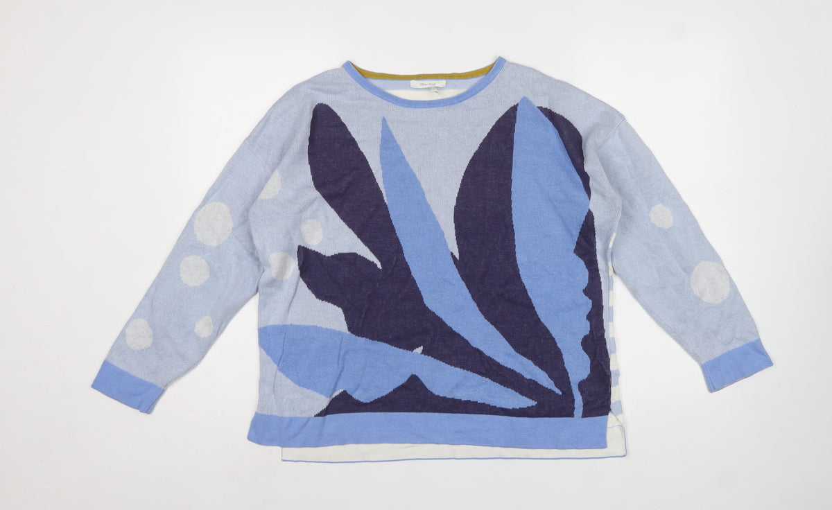 White Stuff Women Blue UK 12 Geometric Cotton Knit Jumper