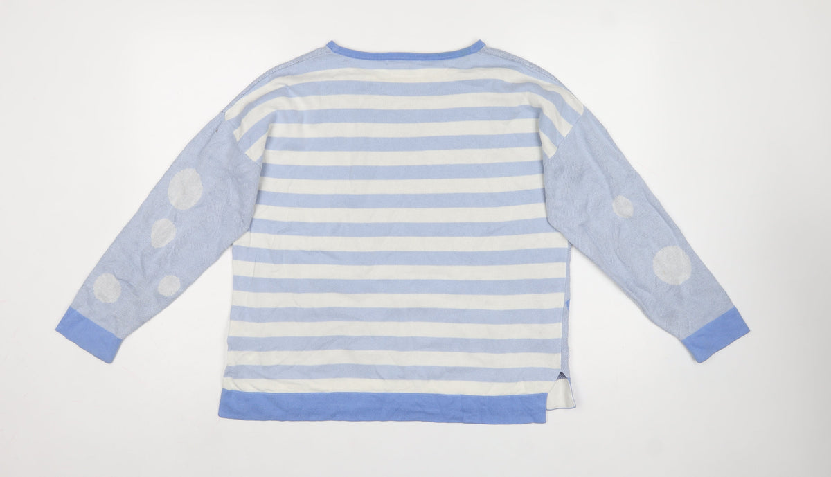 White Stuff Women Blue UK 12 Geometric Cotton Knit Jumper