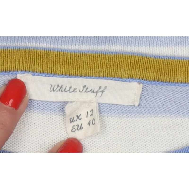 White Stuff Women Blue UK 12 Geometric Cotton Knit Jumper