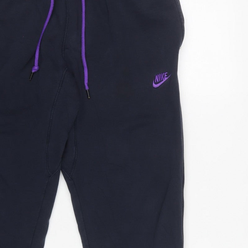 Nike Men’s Blue L Fleece Jogger Sweatpants Purple Logo Drawstring