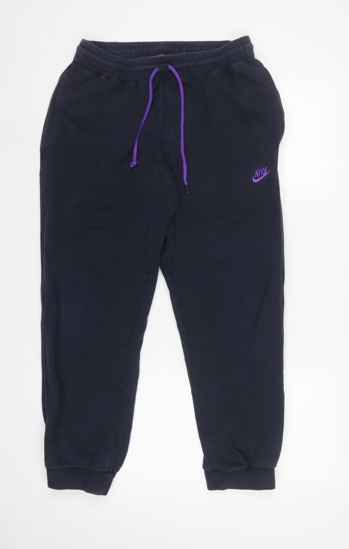 Nike Men’s Blue L Fleece Jogger Sweatpants Purple Logo Drawstring