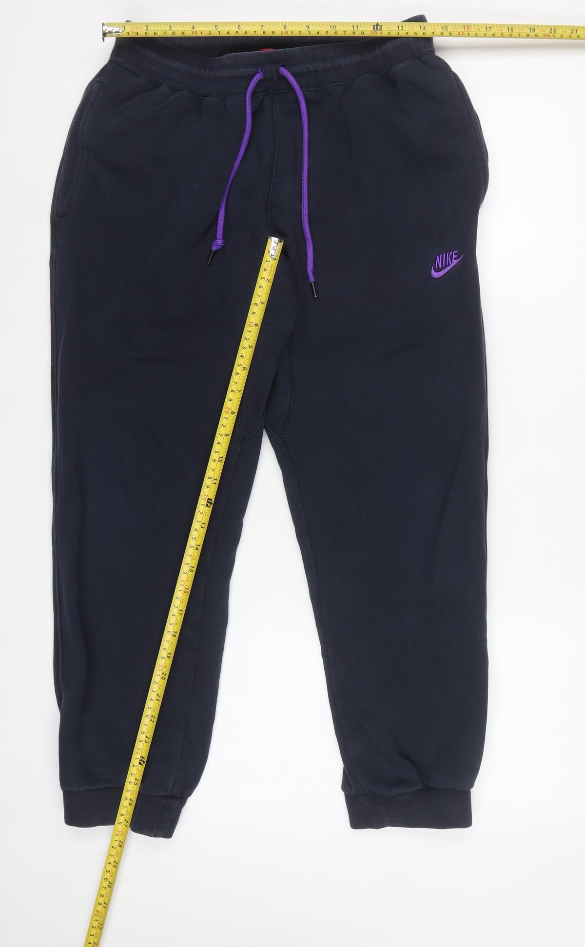 Nike Men’s Blue L Fleece Jogger Sweatpants Purple Logo Drawstring