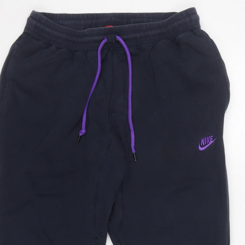 Nike Men’s Blue L Fleece Jogger Sweatpants Purple Logo Drawstring