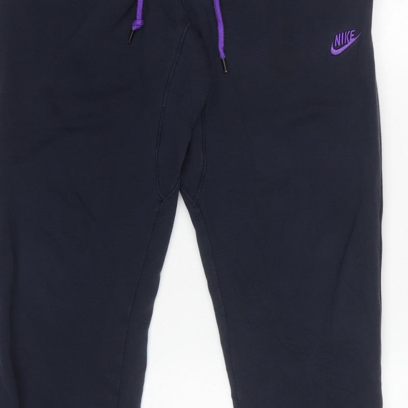 Nike Men’s Blue L Fleece Jogger Sweatpants Purple Logo Drawstring