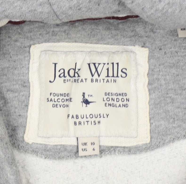 Jack Wills Women Grey White UK 10 Pullover Hoodie Logo Colourblock