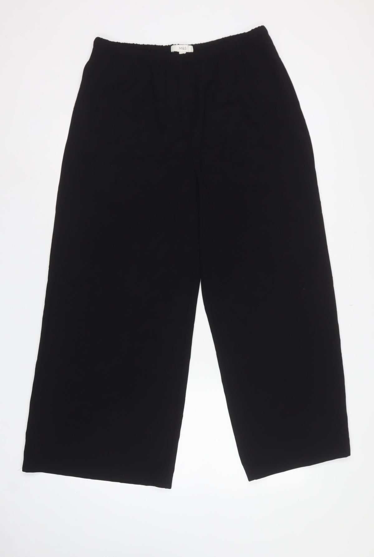 Marks and Spencer Women Black UK 14 Short Wide-Leg Trousers