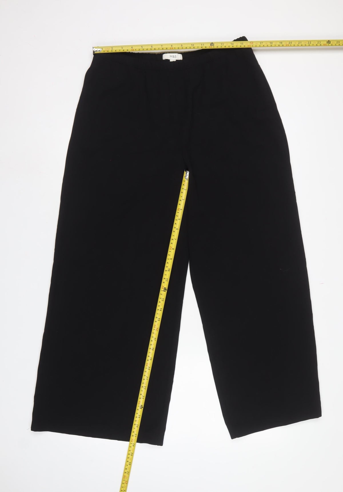 Marks and Spencer Women Black UK 14 Short Wide-Leg Trousers