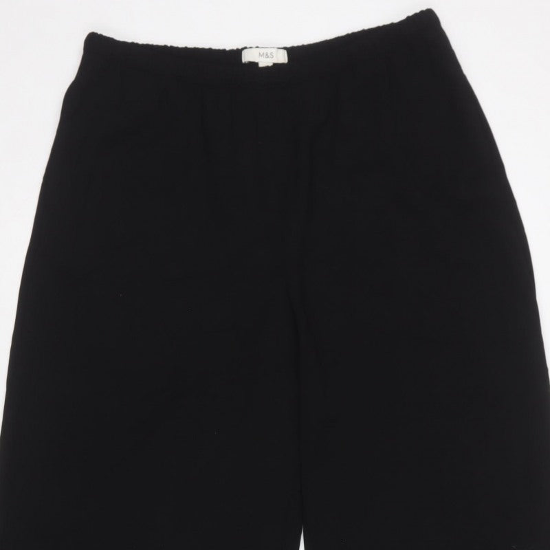 Marks and Spencer Women Black UK 14 Short Wide-Leg Trousers
