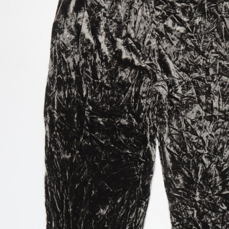 East Women Black Size 12 Crushed Velvet Wide-Leg Pull-On Trousers