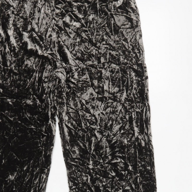 East Women Black Size 12 Crushed Velvet Wide-Leg Pull-On Trousers