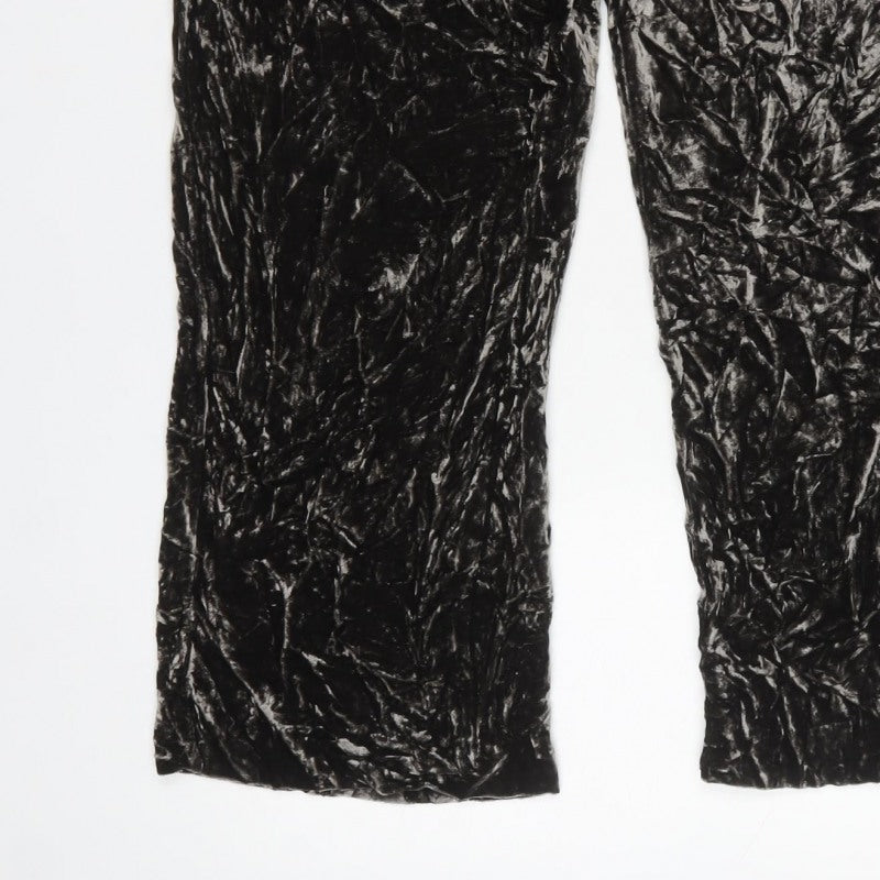 East Women Black Size 12 Crushed Velvet Wide-Leg Pull-On Trousers