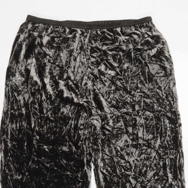 East Women Black Size 12 Crushed Velvet Wide-Leg Pull-On Trousers