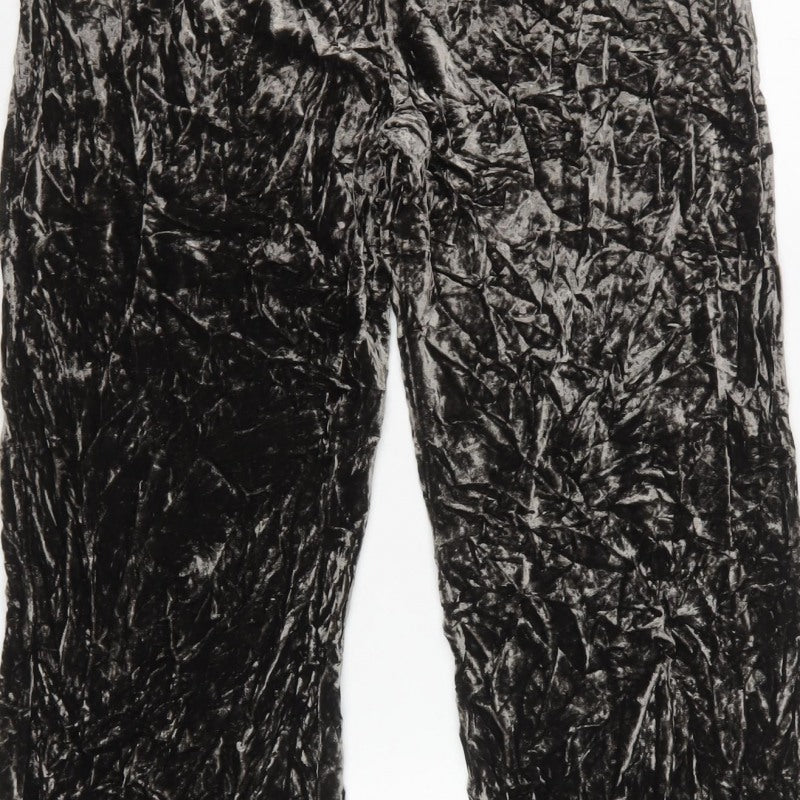 East Women Black Size 12 Crushed Velvet Wide-Leg Pull-On Trousers