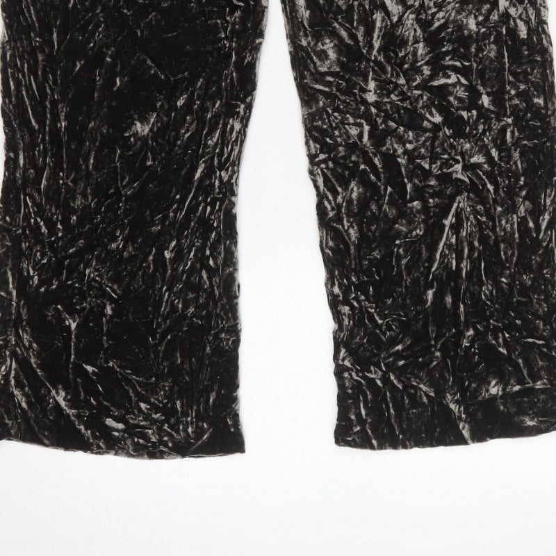 East Women Black Size 12 Crushed Velvet Wide-Leg Pull-On Trousers