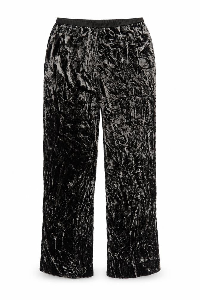 East Women Black Size 12 Crushed Velvet Wide-Leg Pull-On Trousers