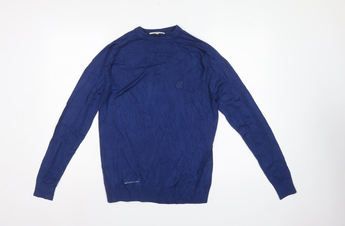 Christian Lacroix Men’s Blue M Crew Neck Logo Knit Pullover Jumper