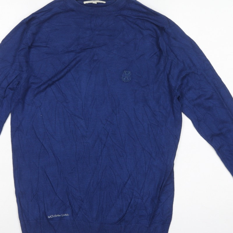 Christian Lacroix Men’s Blue M Crew Neck Logo Knit Pullover Jumper