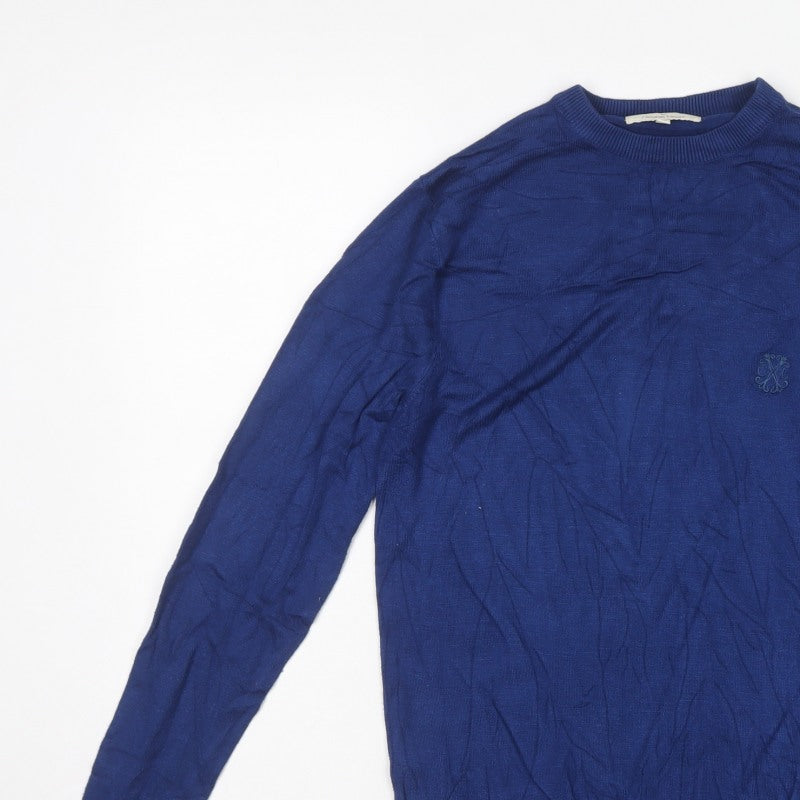 Christian Lacroix Men’s Blue M Crew Neck Logo Knit Pullover Jumper