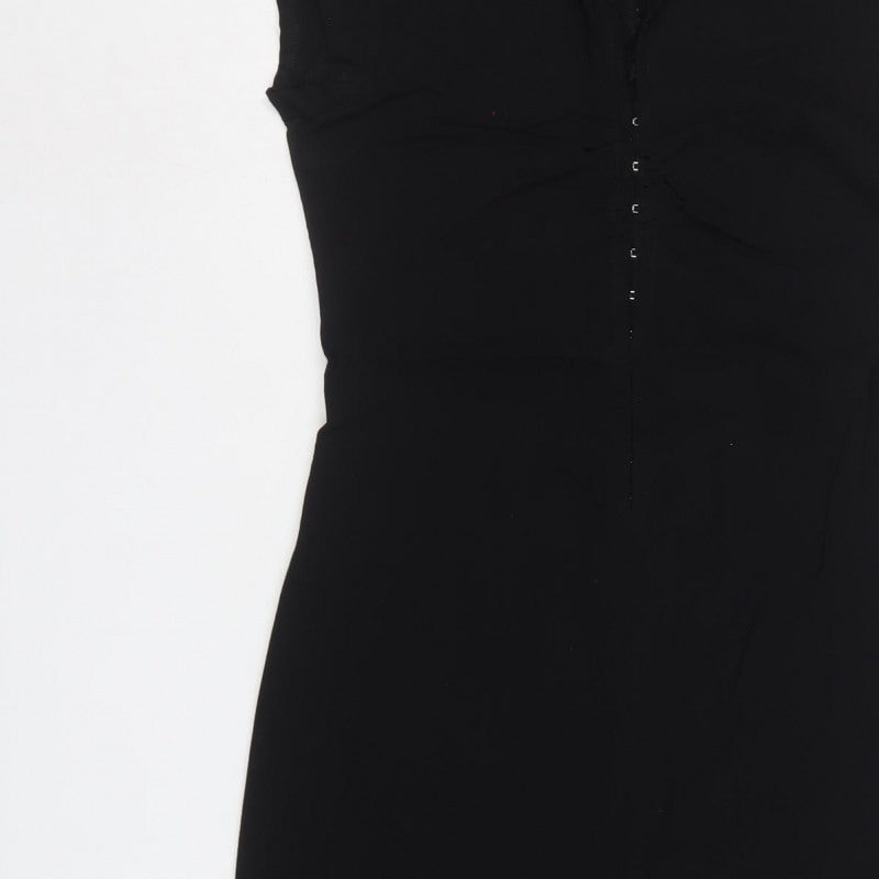 Internationale Women Black UK 10 Maxi Sheath Dress Collared Cap Sleeve