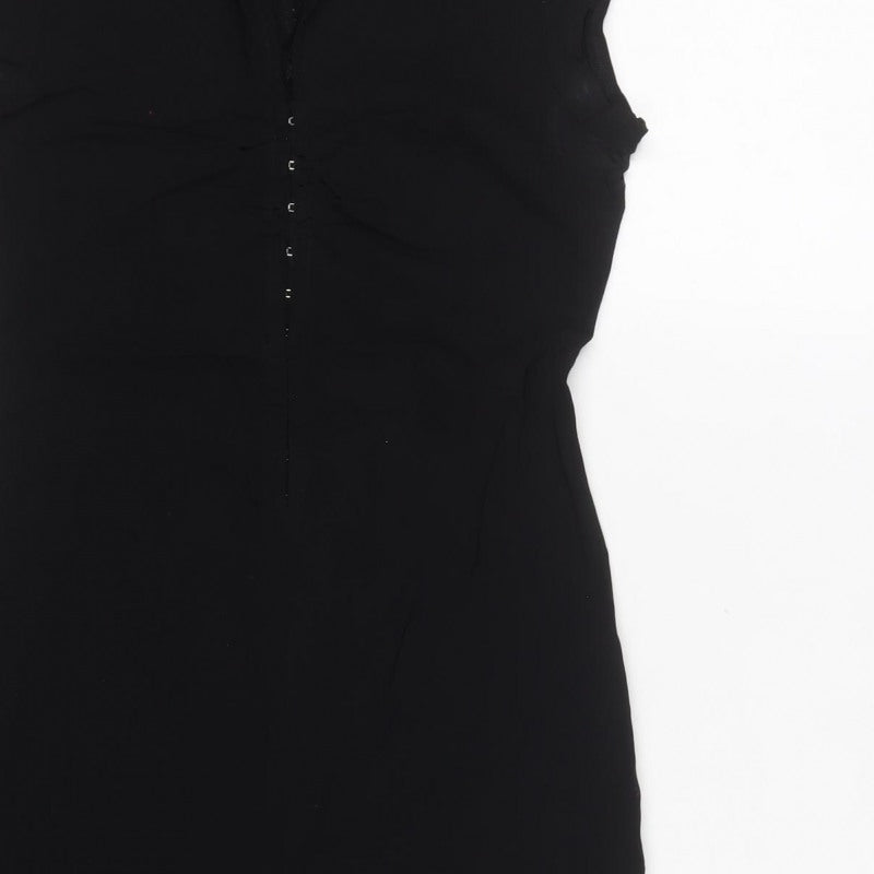 Internationale Women Black UK 10 Maxi Sheath Dress Collared Cap Sleeve