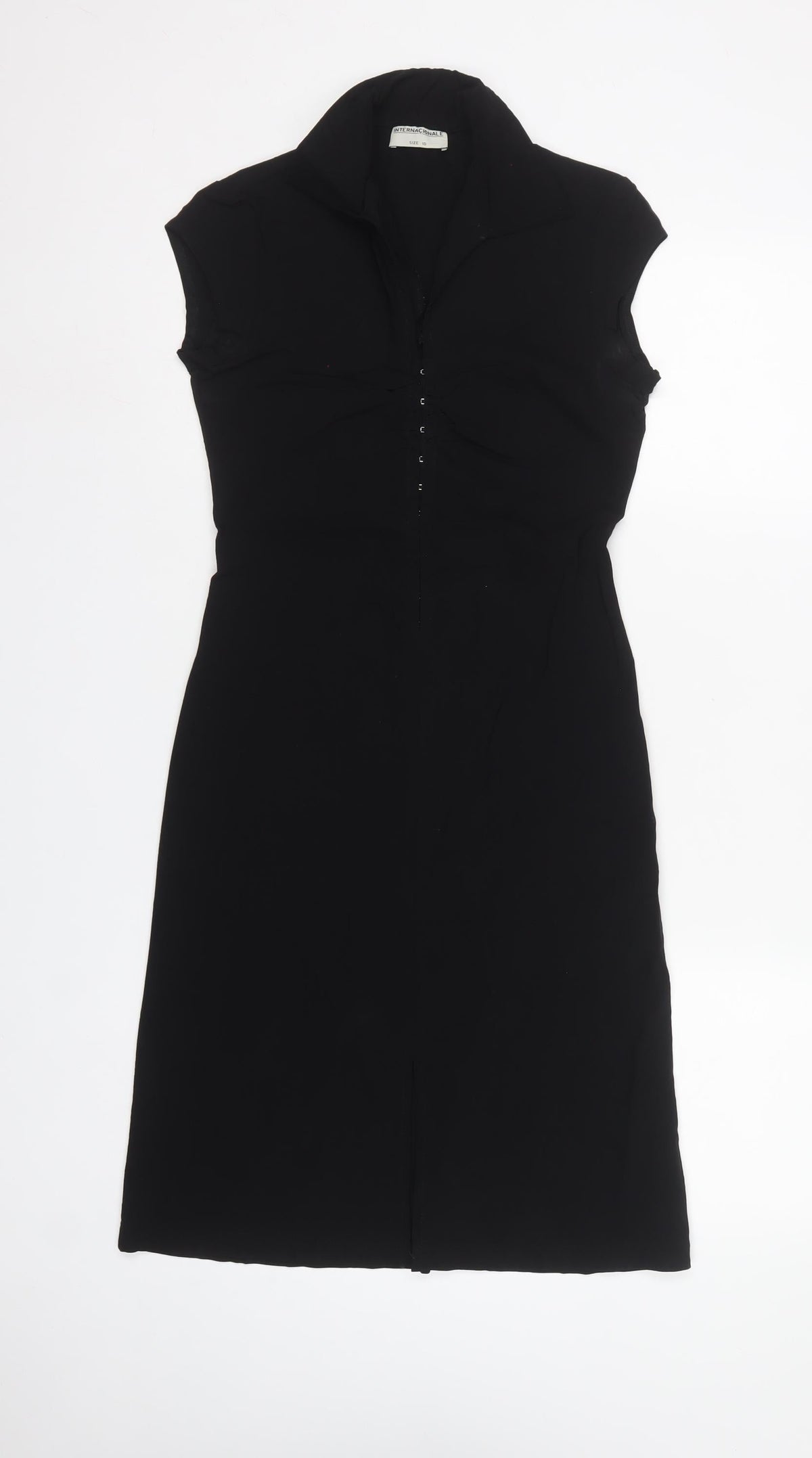 Internationale Women Black UK 10 Maxi Sheath Dress Collared Cap Sleeve
