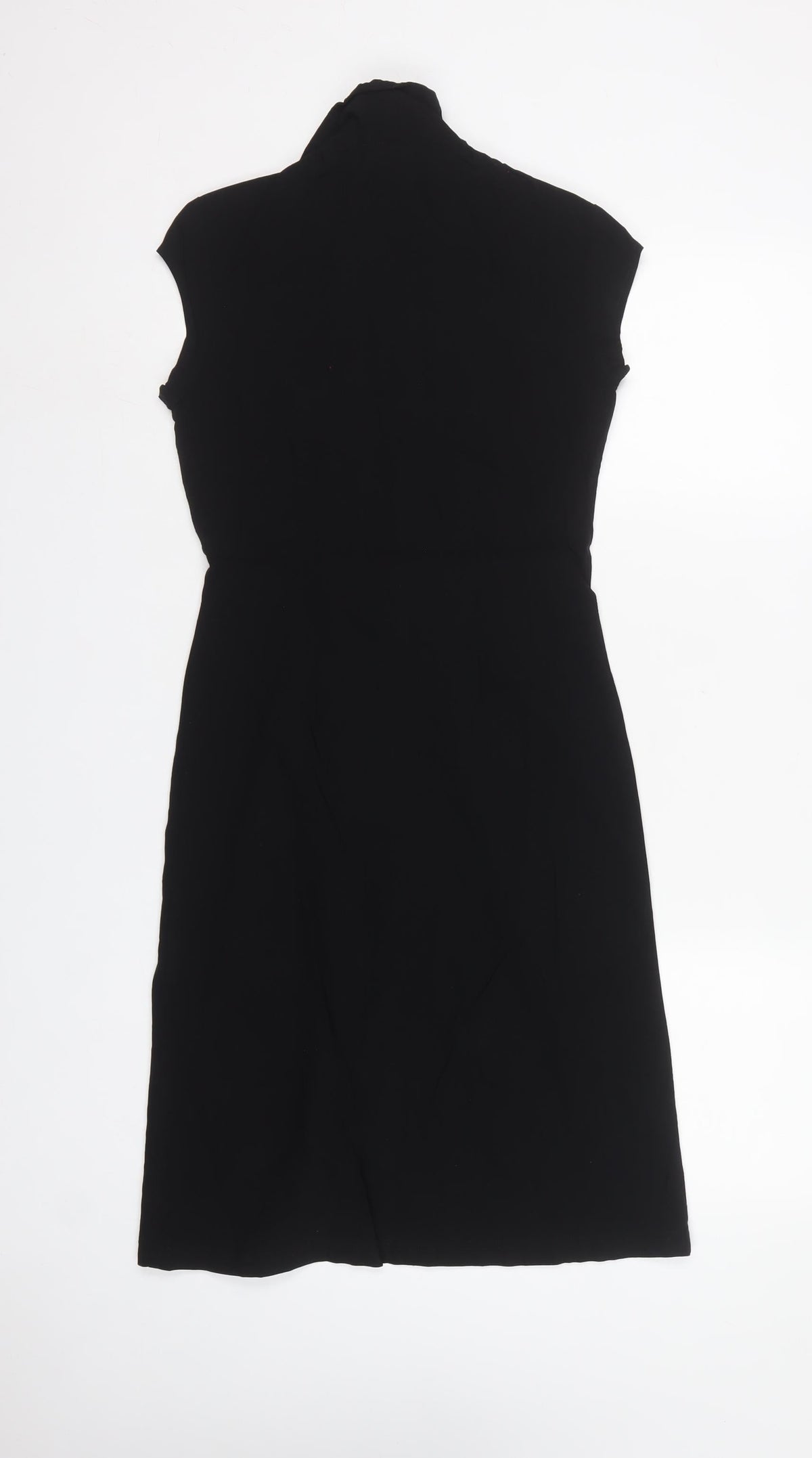 Internationale Women Black UK 10 Maxi Sheath Dress Collared Cap Sleeve