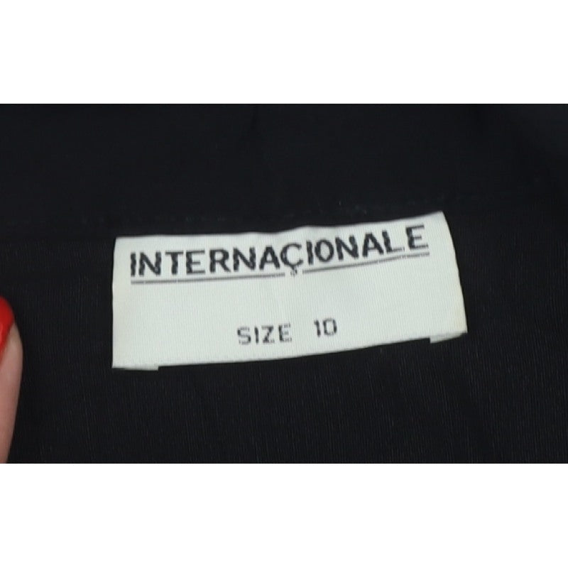 Internationale Women Black UK 10 Maxi Sheath Dress Collared Cap Sleeve
