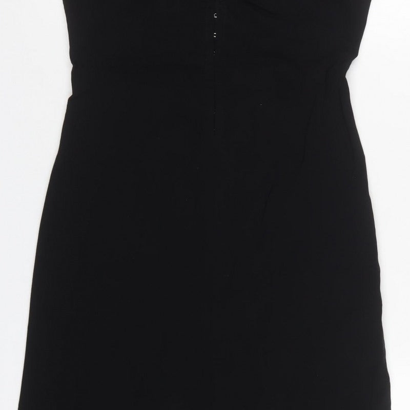 Internationale Women Black UK 10 Maxi Sheath Dress Collared Cap Sleeve
