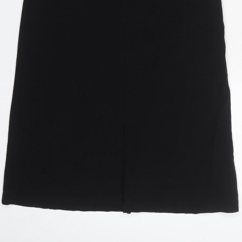 Internationale Women Black UK 10 Maxi Sheath Dress Collared Cap Sleeve