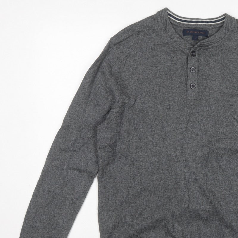 Denver Hayes Men Grey M Cotton Henley Button Knit Jumper