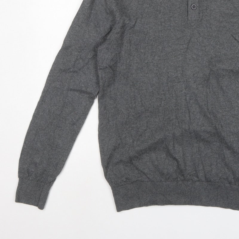 Denver Hayes Men Grey M Cotton Henley Button Knit Jumper